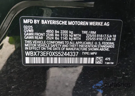2025 BMW X1 xDrive28I z USA, uszkodzony, nr VIN WBX73EF0XS5244337